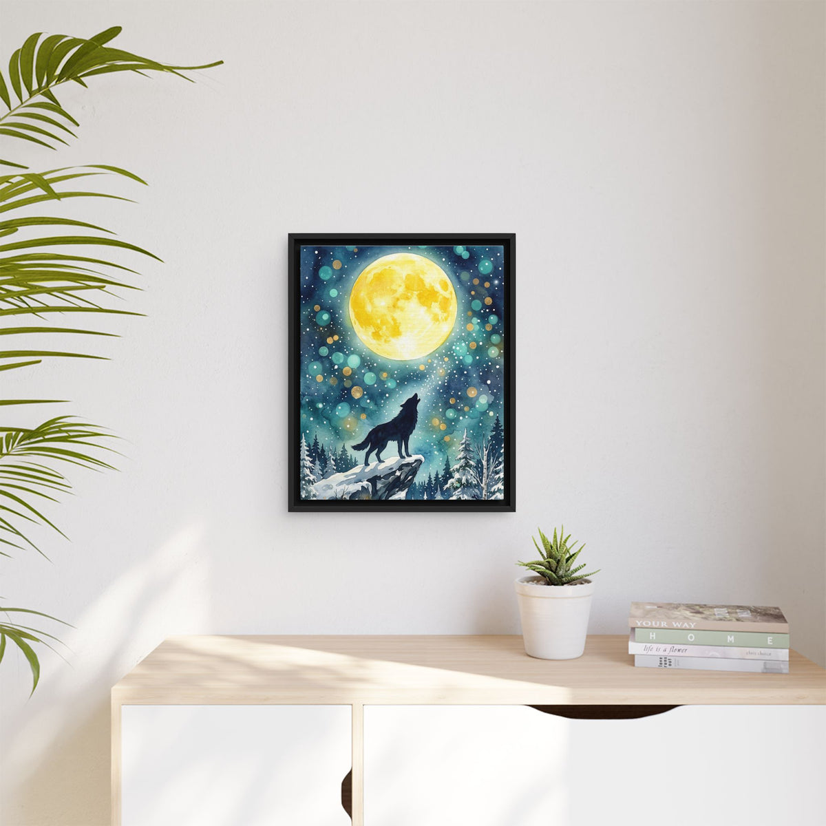 Framed Canvas Wolf Howling at the Moon Wall Art