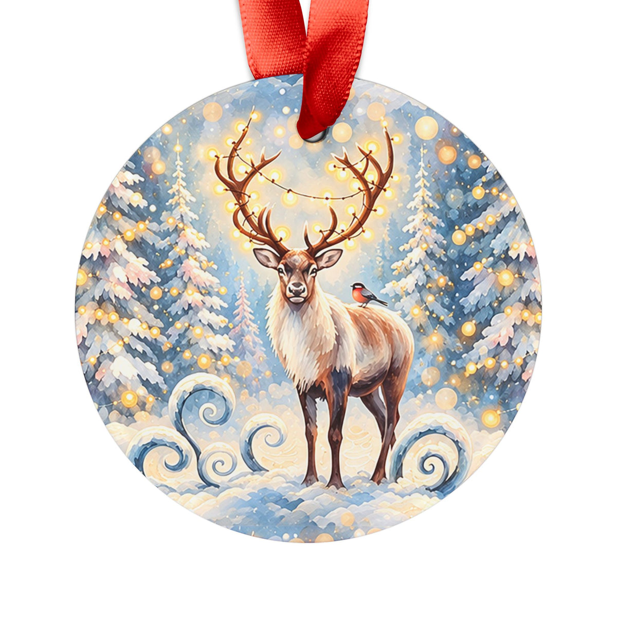Acrylic Ornament with Ribbon – Whimsical Winter Reindeer Christmas Tree Décor