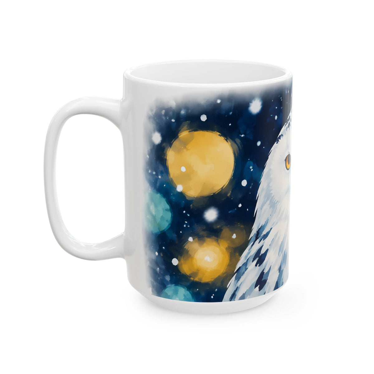 Snowy Owl Ceramic Mug – Mystical Night Wildlife Coffee Cup