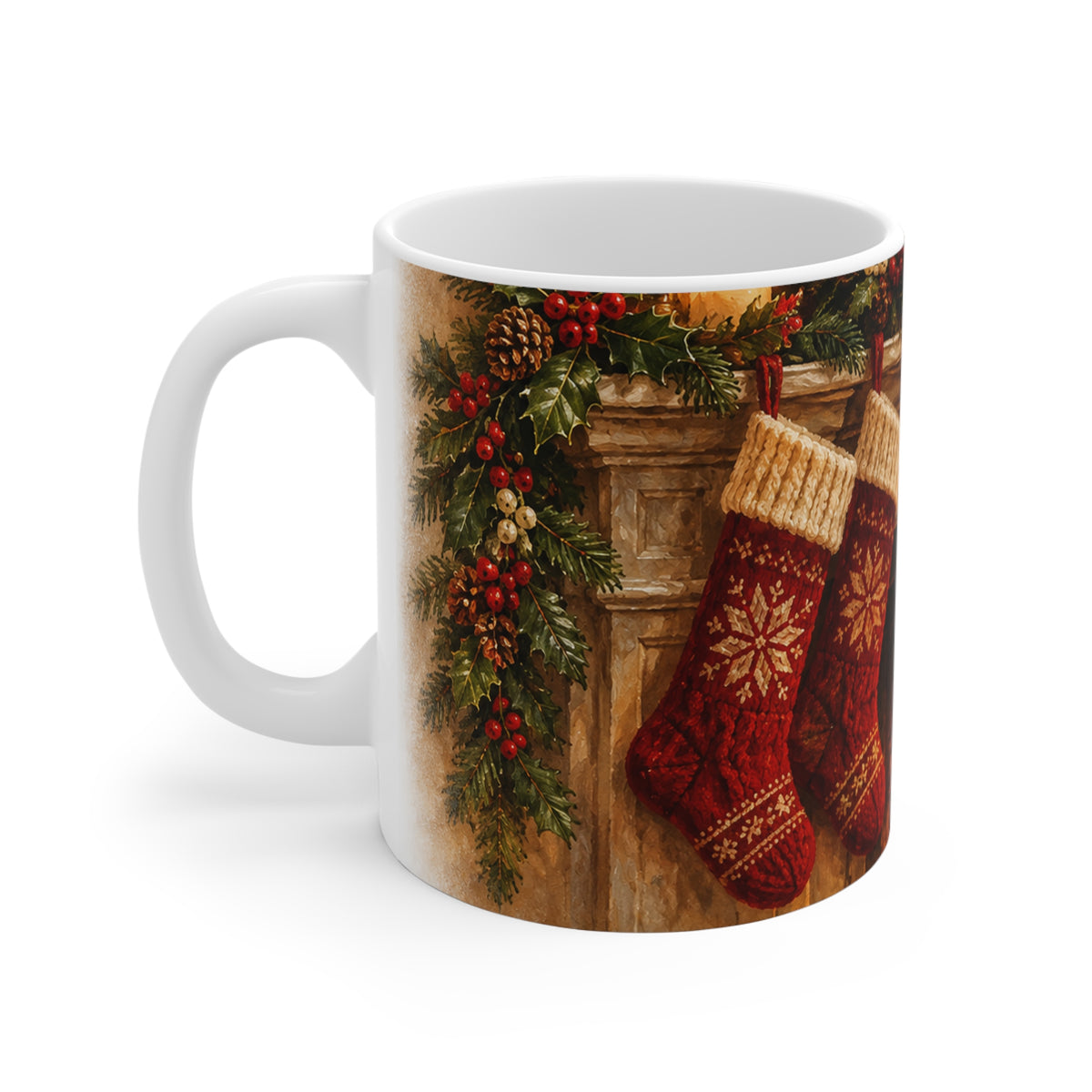 Christmas Fireplace Mug — Cozy Holiday Stockings & Tree 11oz