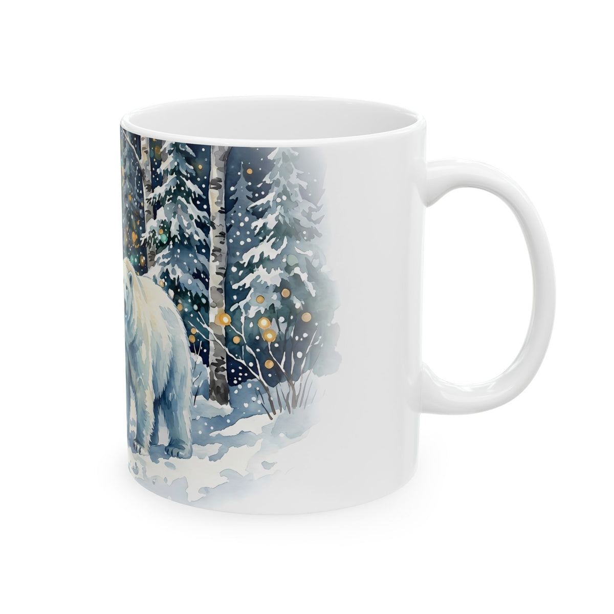 Winter Wildlife Deer and Polar Bear Ceramic Mug