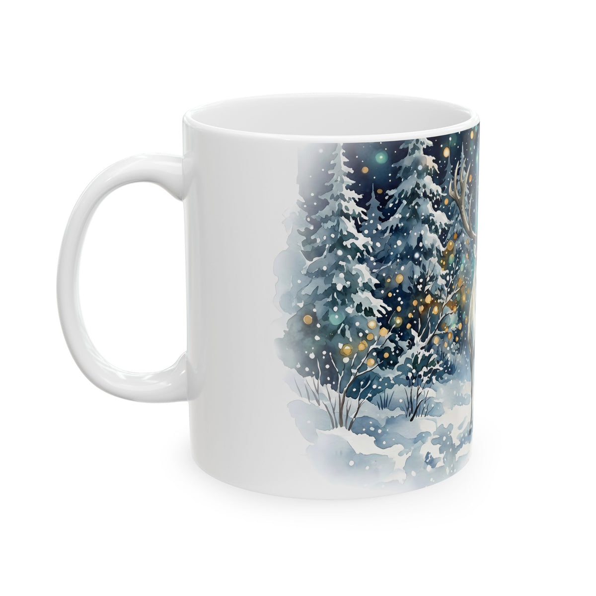 Winter Deer Ceramic Mug – Enchanted Forest Wildlife Coffee Cup