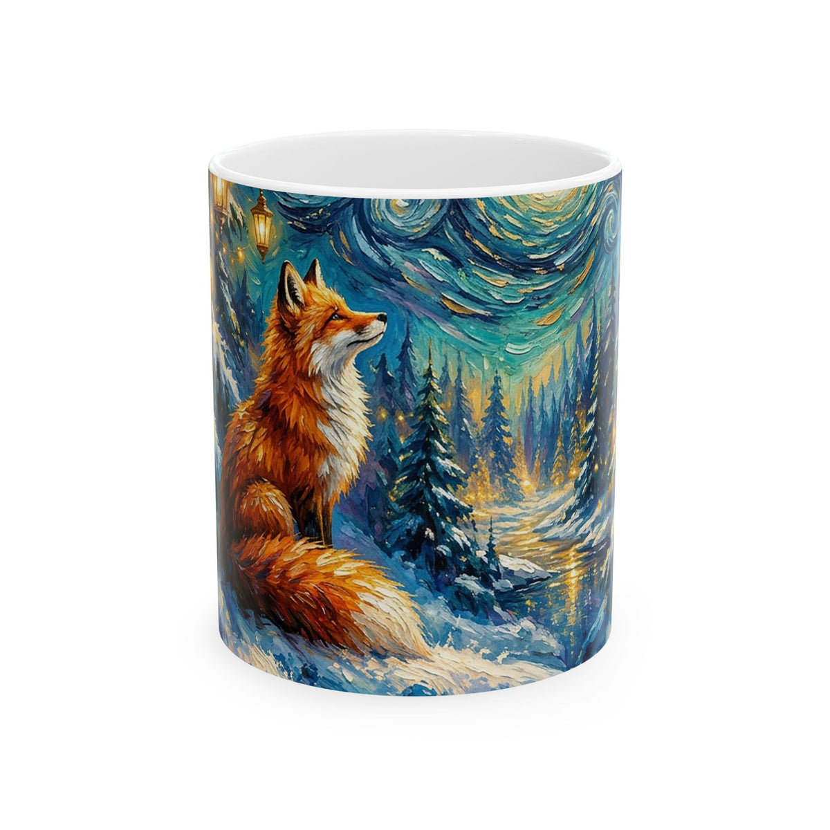Fox in the Forest Starry Night Ceramic Mug