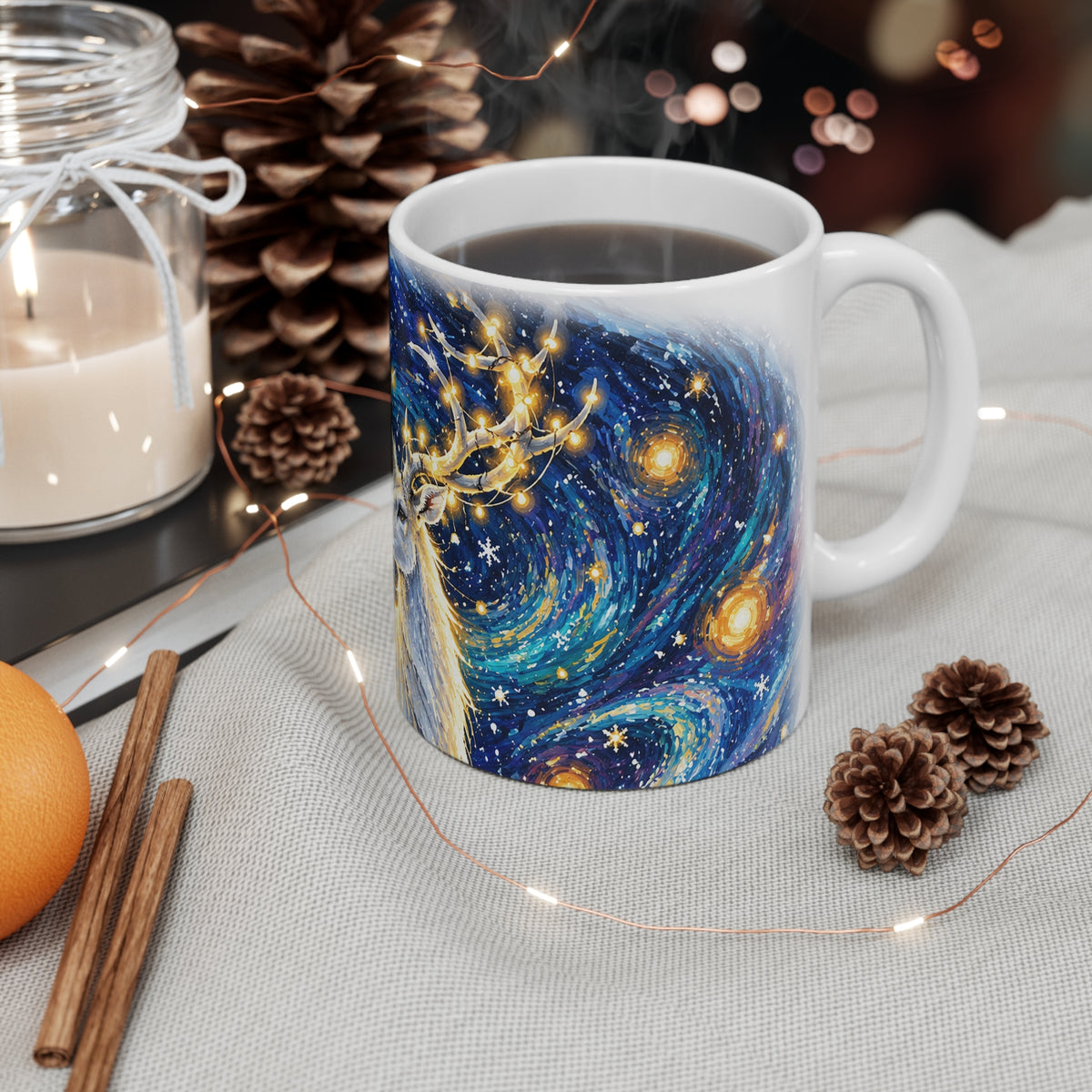Starry Stag Mug — 11oz Fantasy Reindeer Coffee Cup