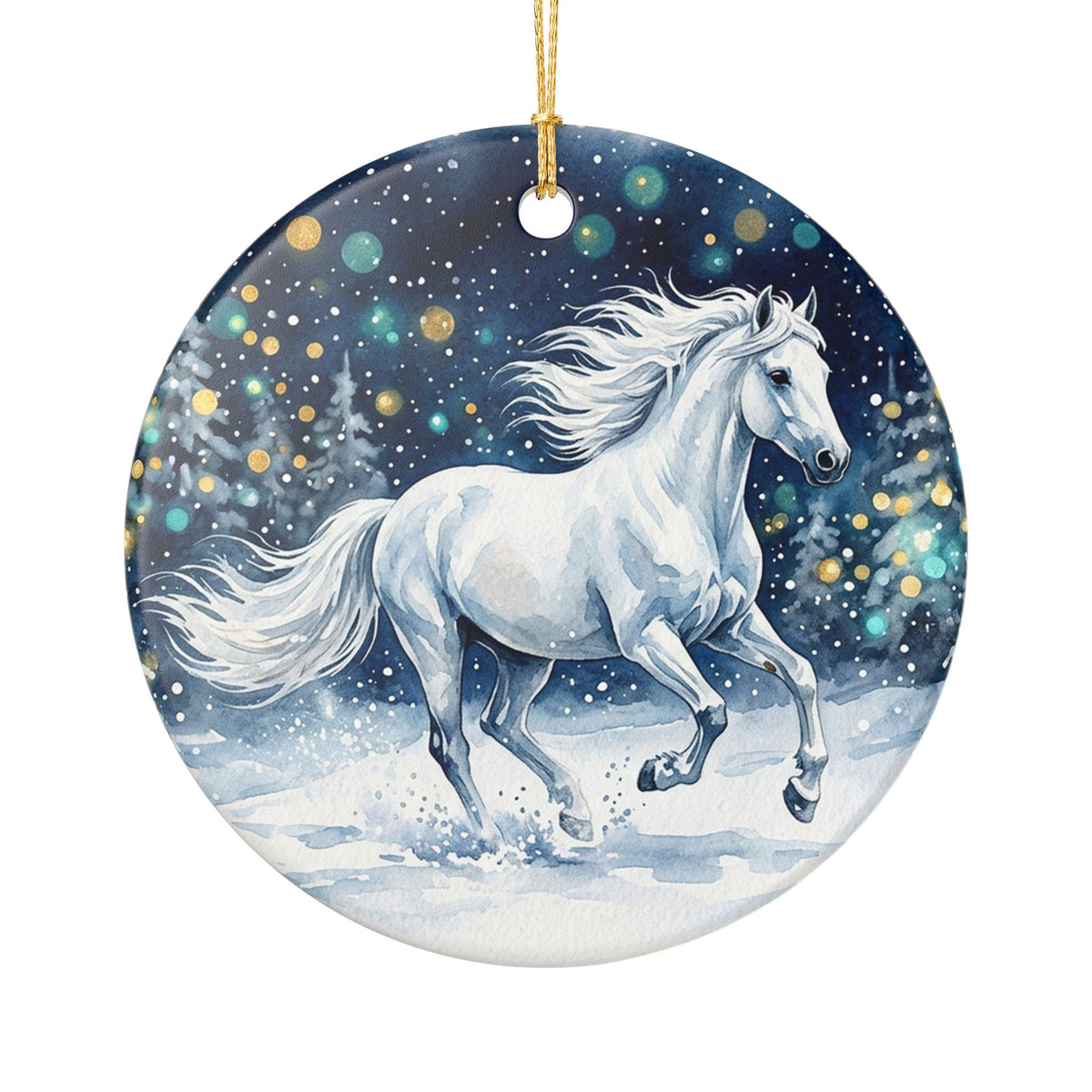 White Winter Horse Ceramic Ornament