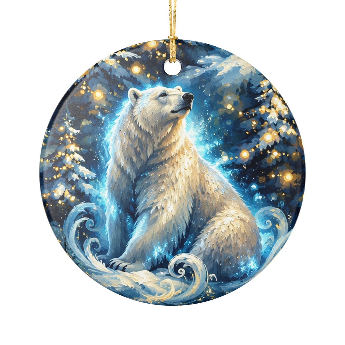 Ceramic Ornament with Majestic Polar Bear Winter Wonderland Design