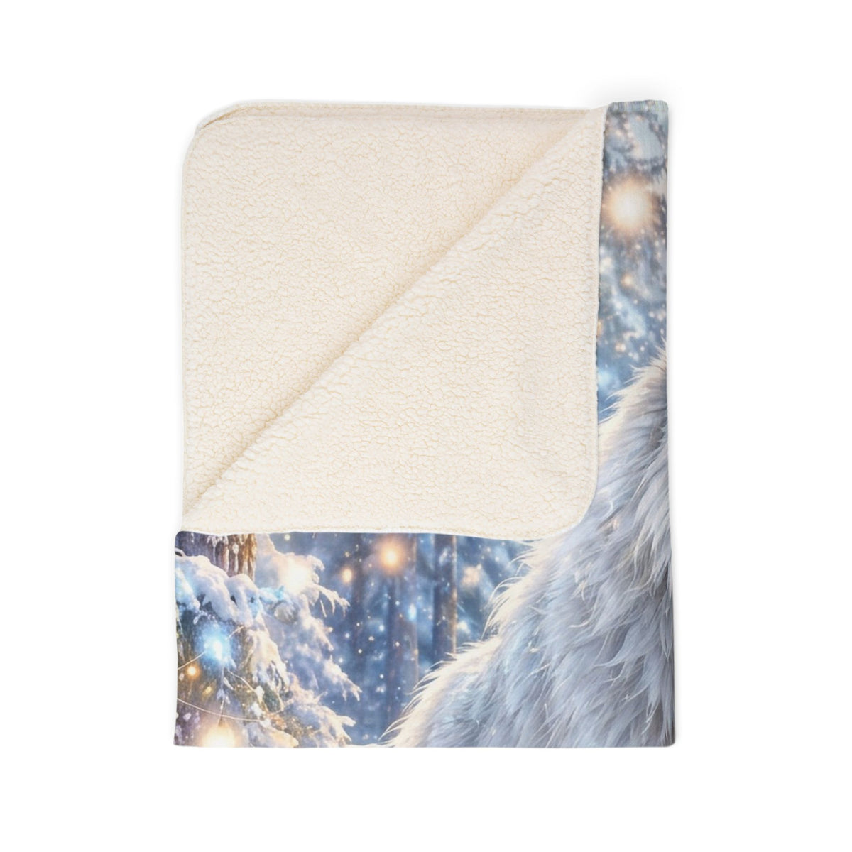 Winter White Wolf Fleece Sherpa Blanket