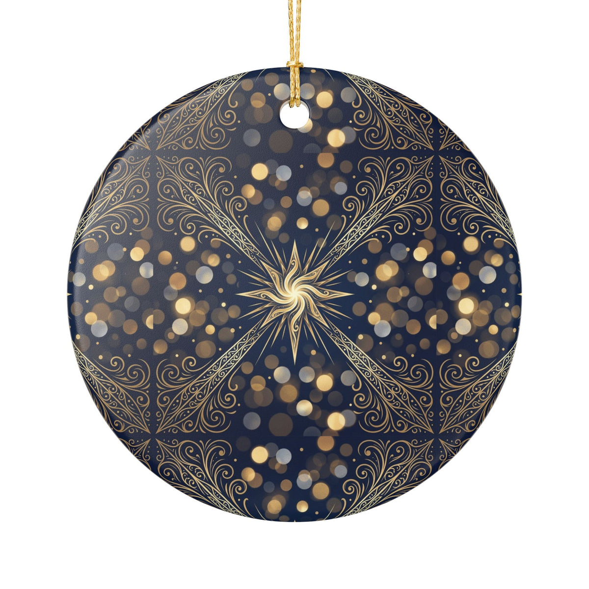 Elegant Navy and Gold Starburst Ceramic Christmas Ornament