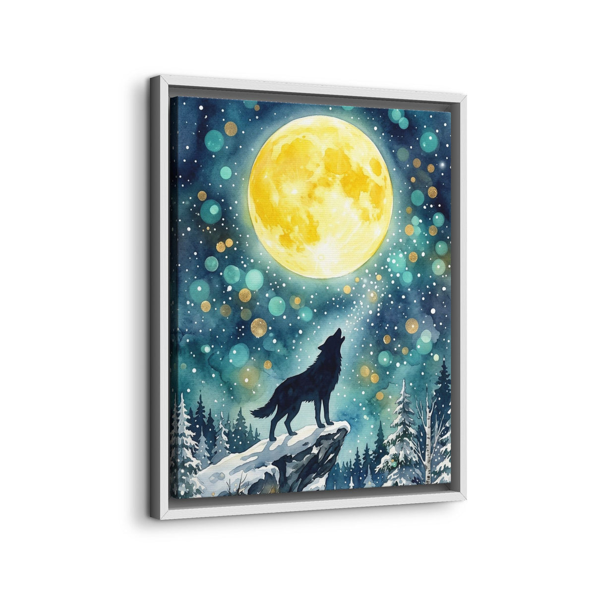 Framed Canvas Wolf Howling at the Moon Wall Art