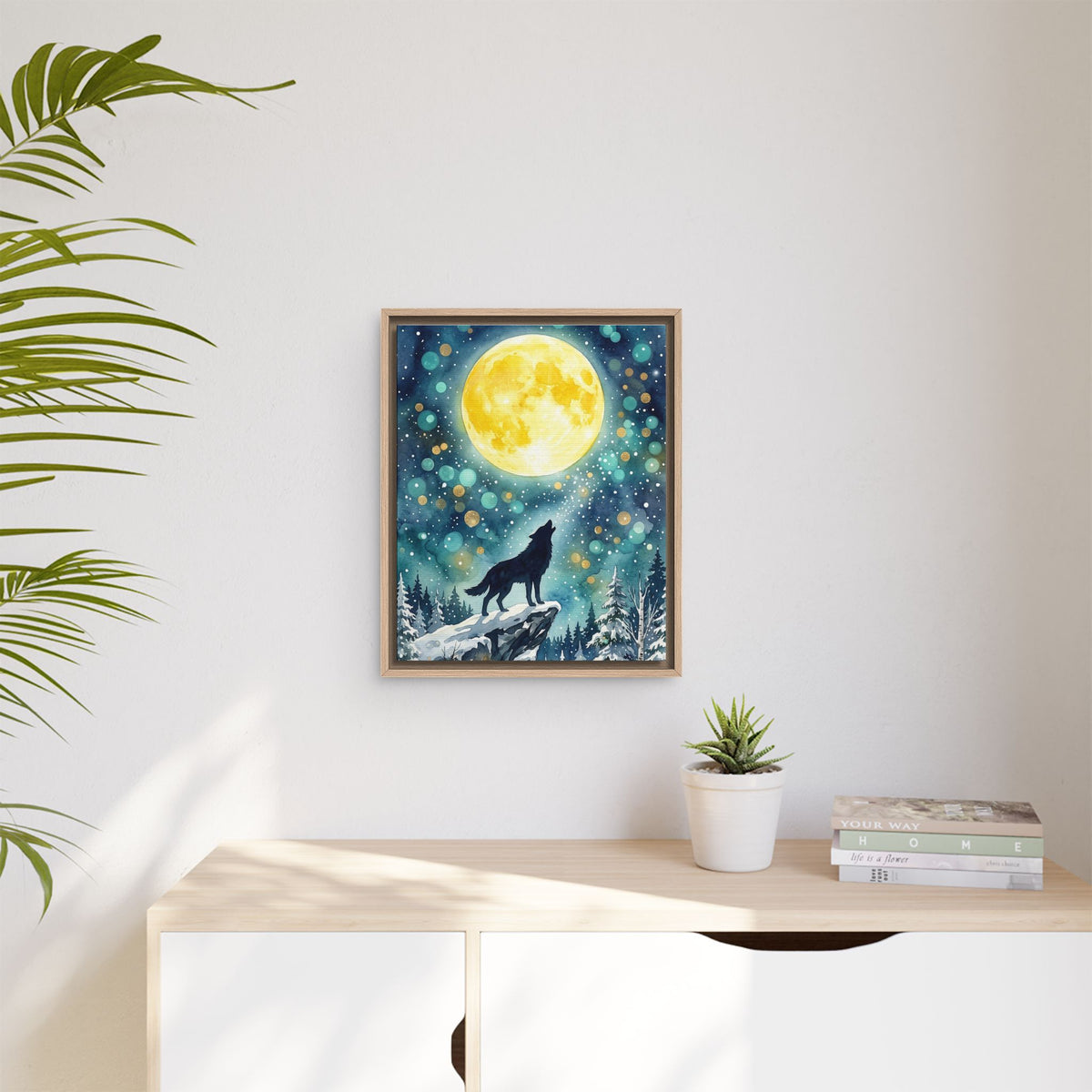Framed Canvas Wolf Howling at the Moon Wall Art