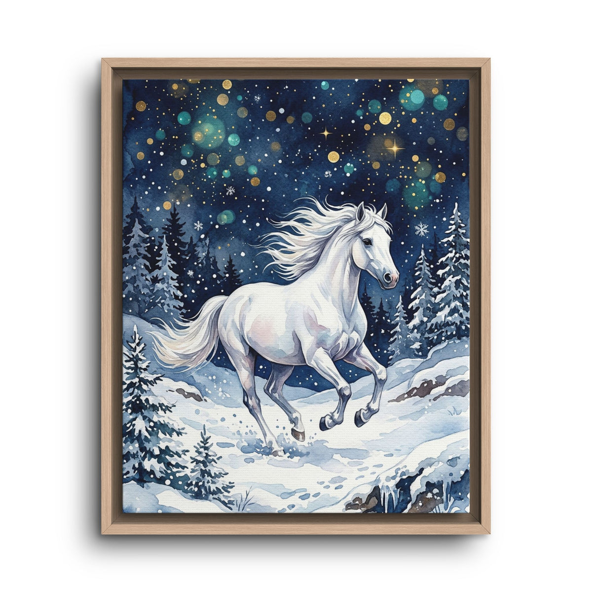 Framed Canvas Winter Unicorn in a Snowy Forest