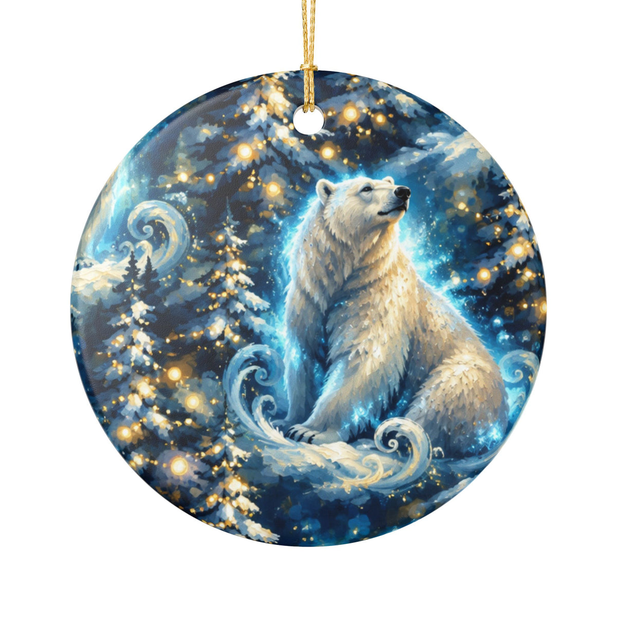 Polar Bear Winter Ceramic Ornament — Magical Forest Holiday Decoration