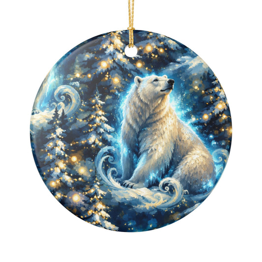 Polar Bear Winter Ceramic Ornament — Magical Forest Holiday Decoration