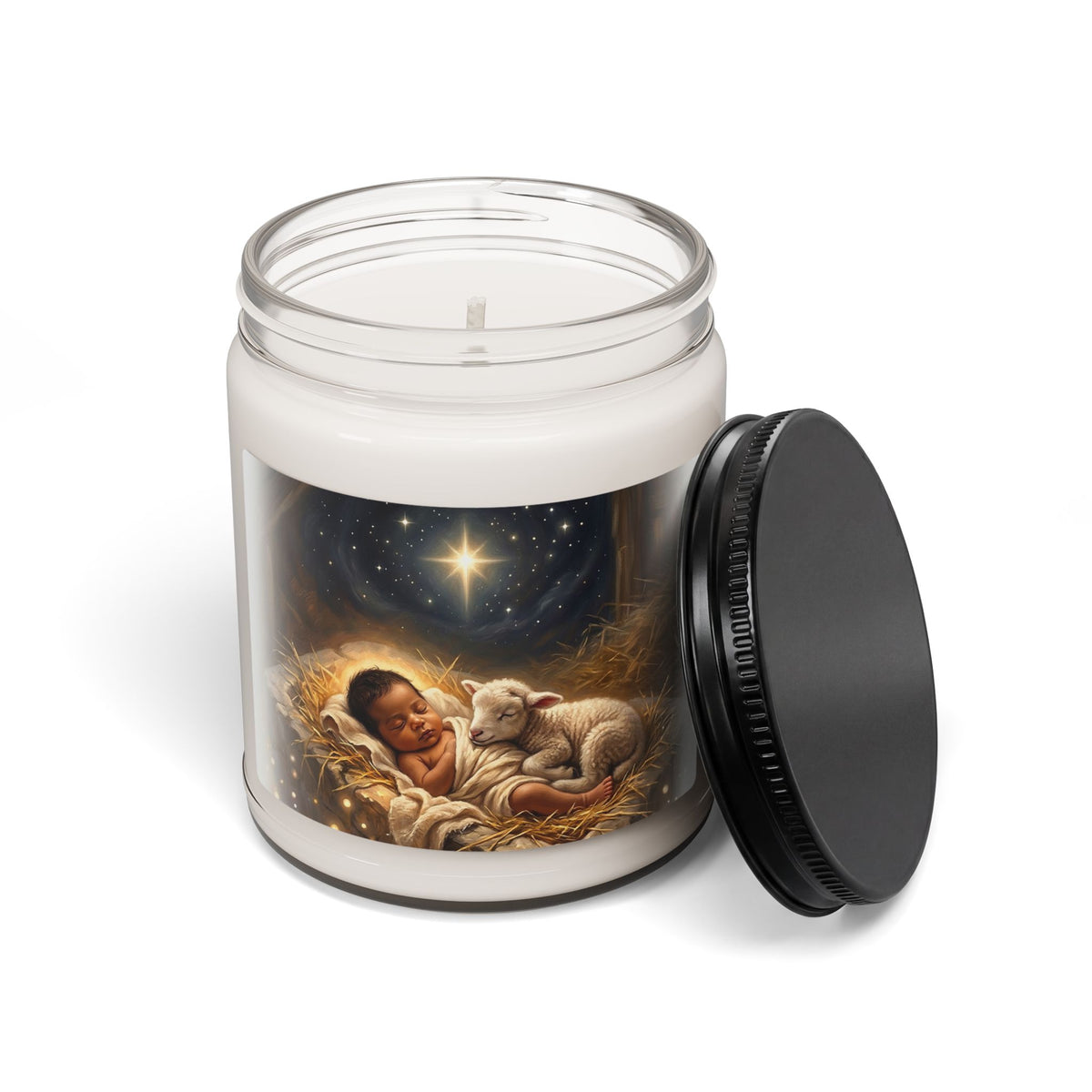 Nativity Baby Jesus & Lambs Scented Soy Candle