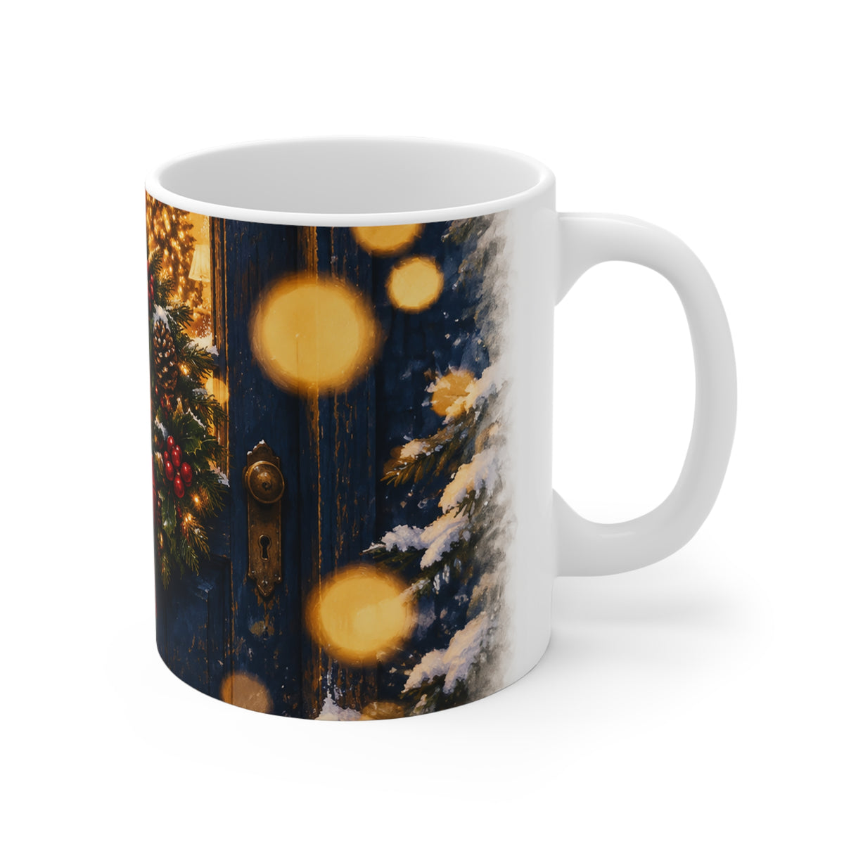 Christmas Wreath Mug — Festive Pinecone & Bow Holiday Coffee Cup (11 oz)