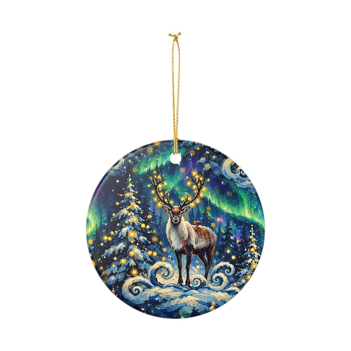 Aurora Borealis Reindeer Ceramic Ornament