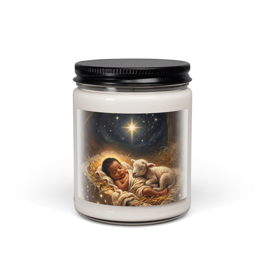 Nativity Baby Jesus & Lambs Scented Soy Candle