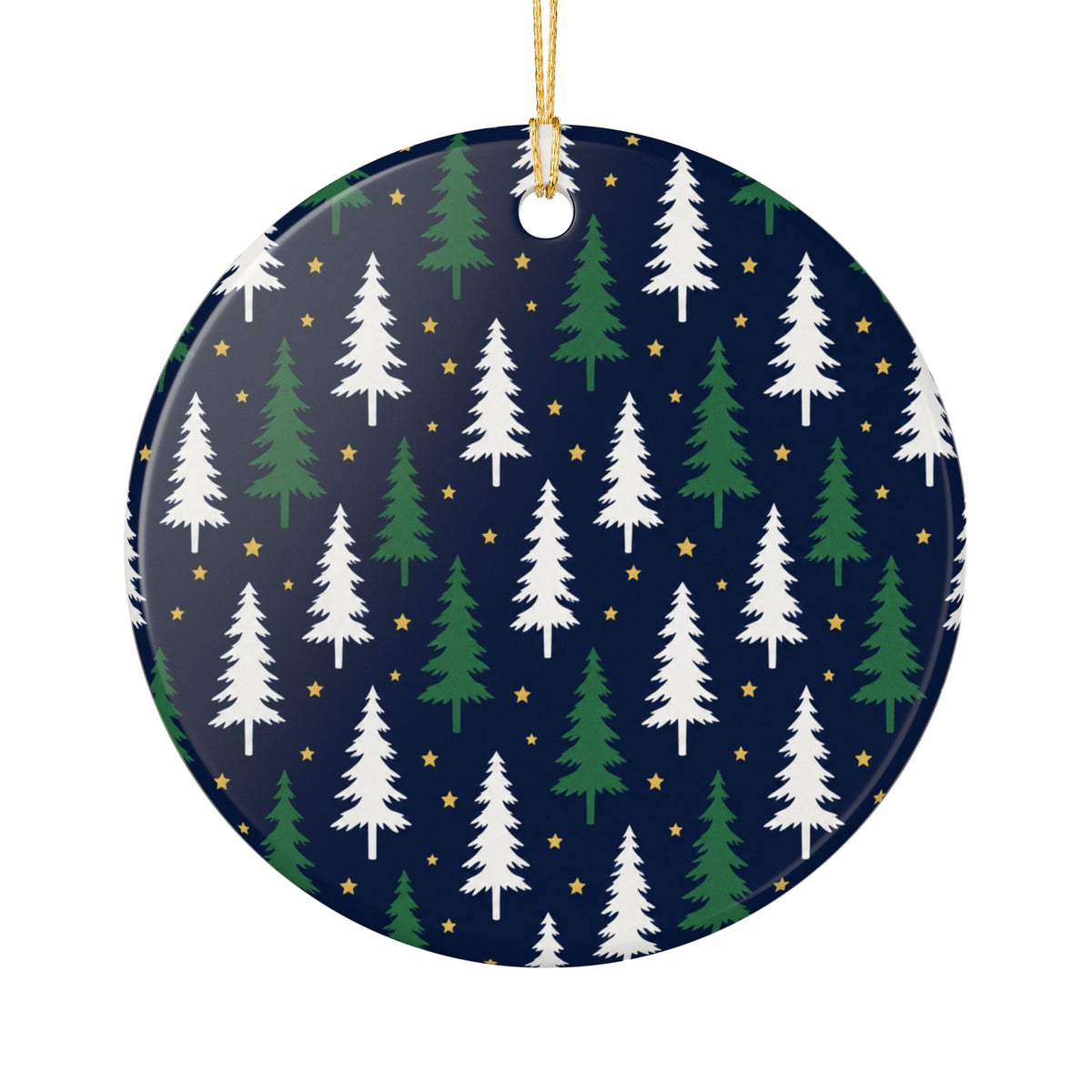 Christmas Tree Ceramic Ornament – Navy Forest Pattern Holiday Decoration