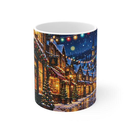 Christmas Village 11oz Mug — Cozy Holiday Street Scene Coffee Cup