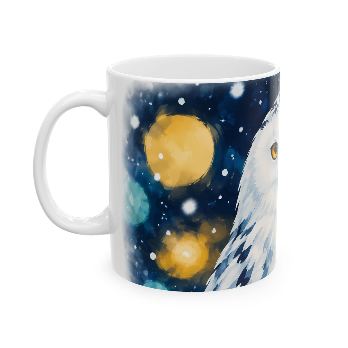 Snowy Owl Ceramic Mug – Mystical Night Wildlife Coffee Cup