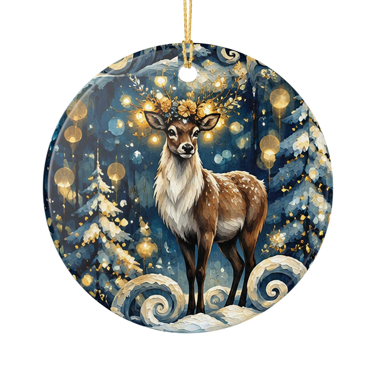 Ceramic Ornament, Enchanted Winter Deer Christmas Tree Decoration