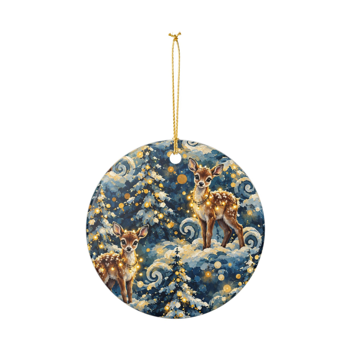 Ceramic Deer Ornament — Cute Fawn Winter Holiday Decoration