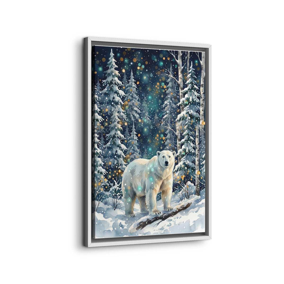 Framed Canvas Polar Bear Winter Forest Wall Art