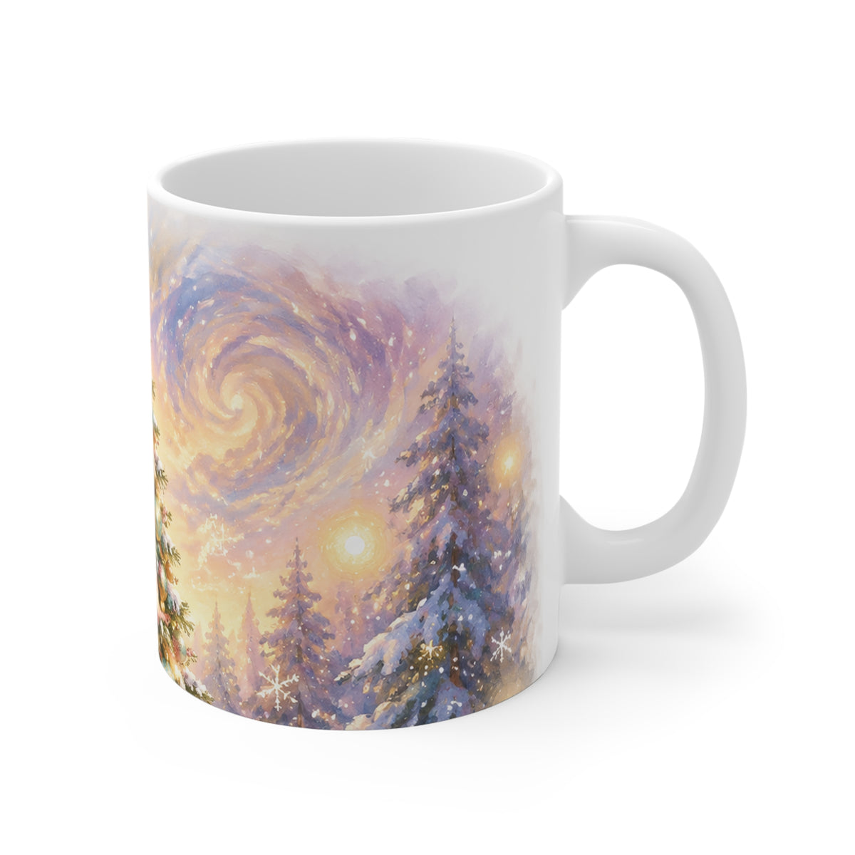 Christmas Tree Mug - Festive 11oz Holiday Coffee Cup with Star-Topped Pine and Soft Snowy Glow