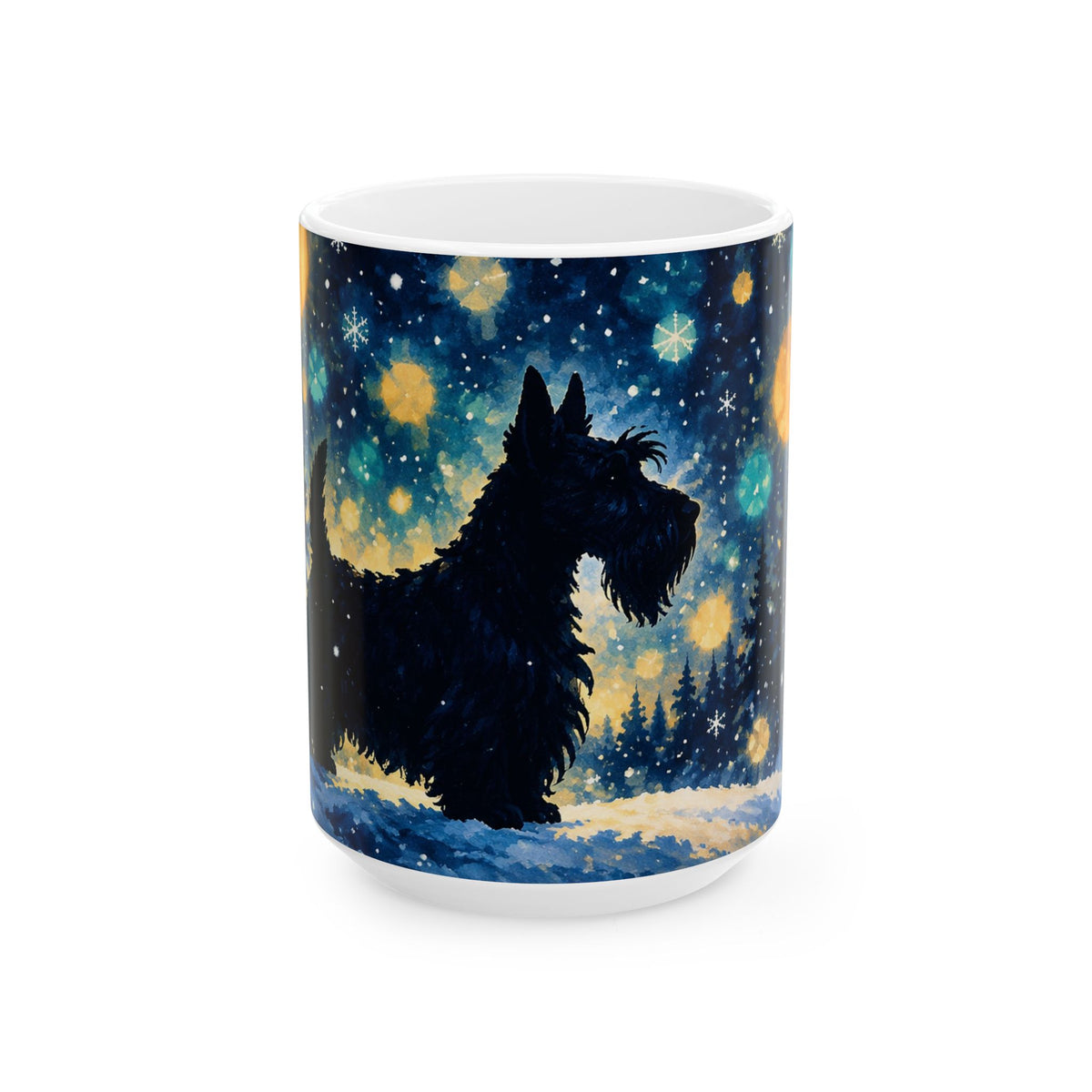 Ceramic Mug – Highland Terrier Under a Starry Winter Night