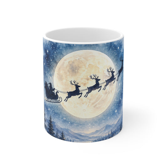 Christmas Moon Mug – Santa Sleigh Silhouette 11oz