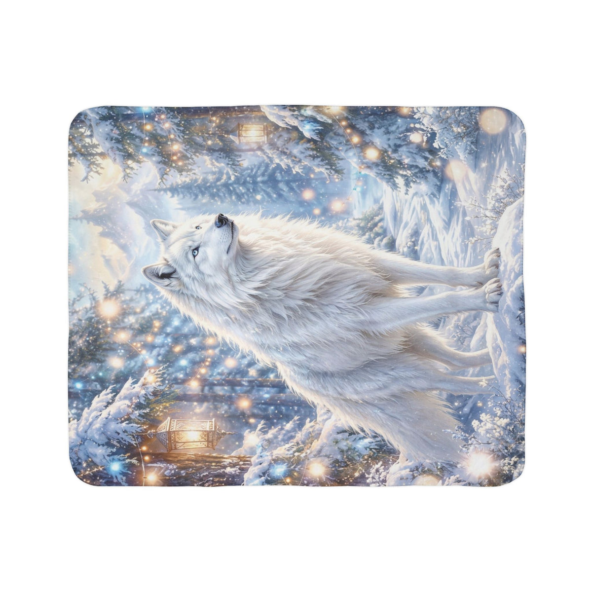 Winter White Wolf Fleece Sherpa Blanket