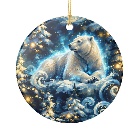 Polar Bear Winter Ceramic Ornament — Festive Holiday Tree Decoration