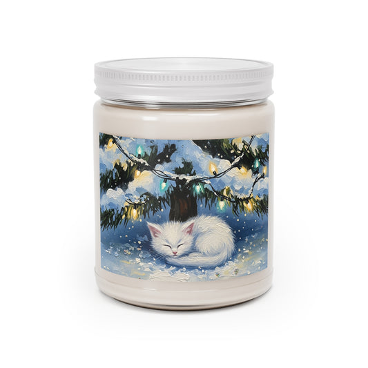 Cozy Sleeping Cat Winter Wonderland Scented Soy Candle