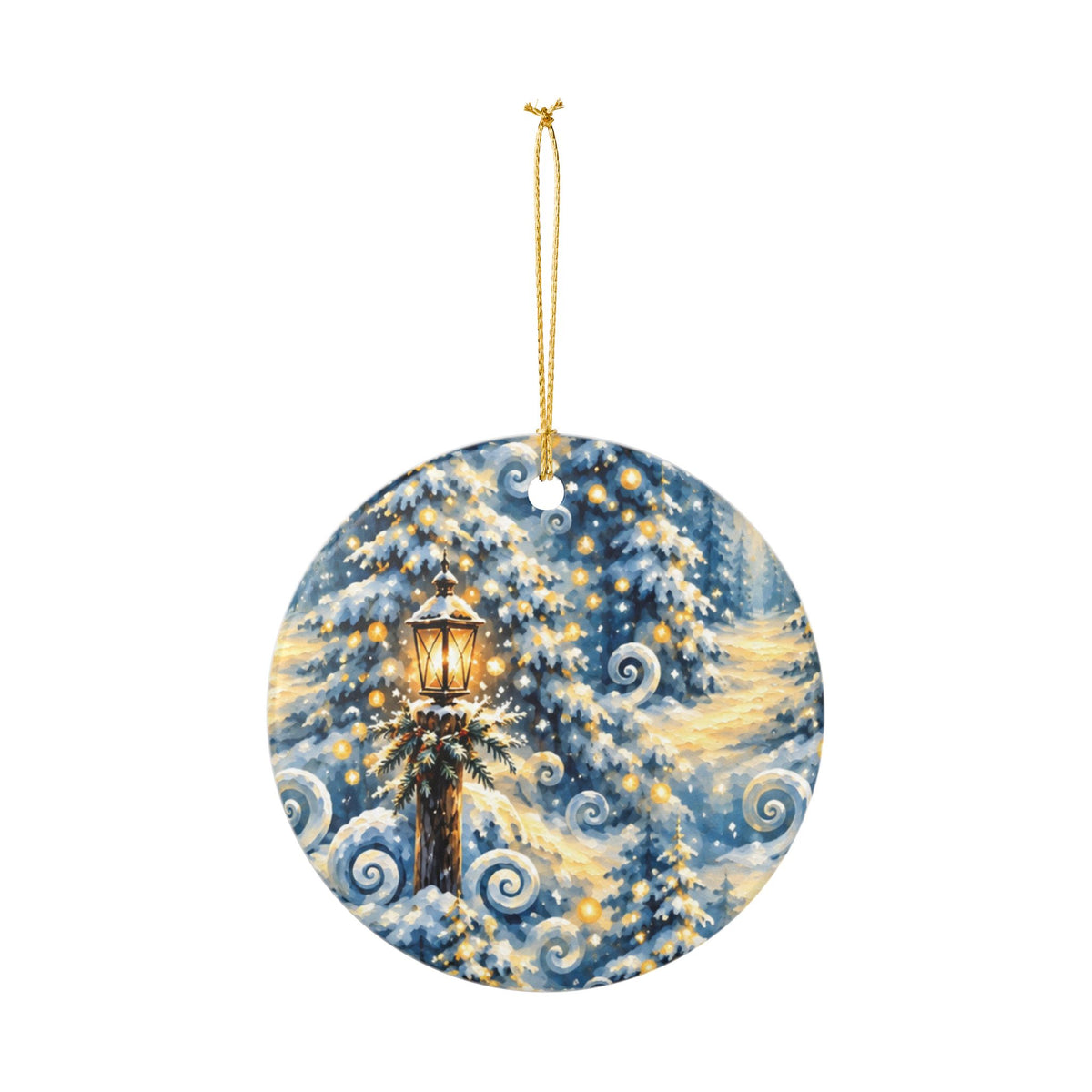 Ceramic Ornament - Winter Lantern Snowy Pine Holiday Decoration