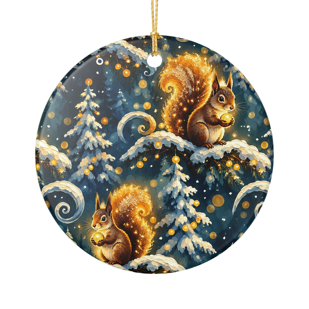 Winter Squirrels Ceramic Christmas Ornament