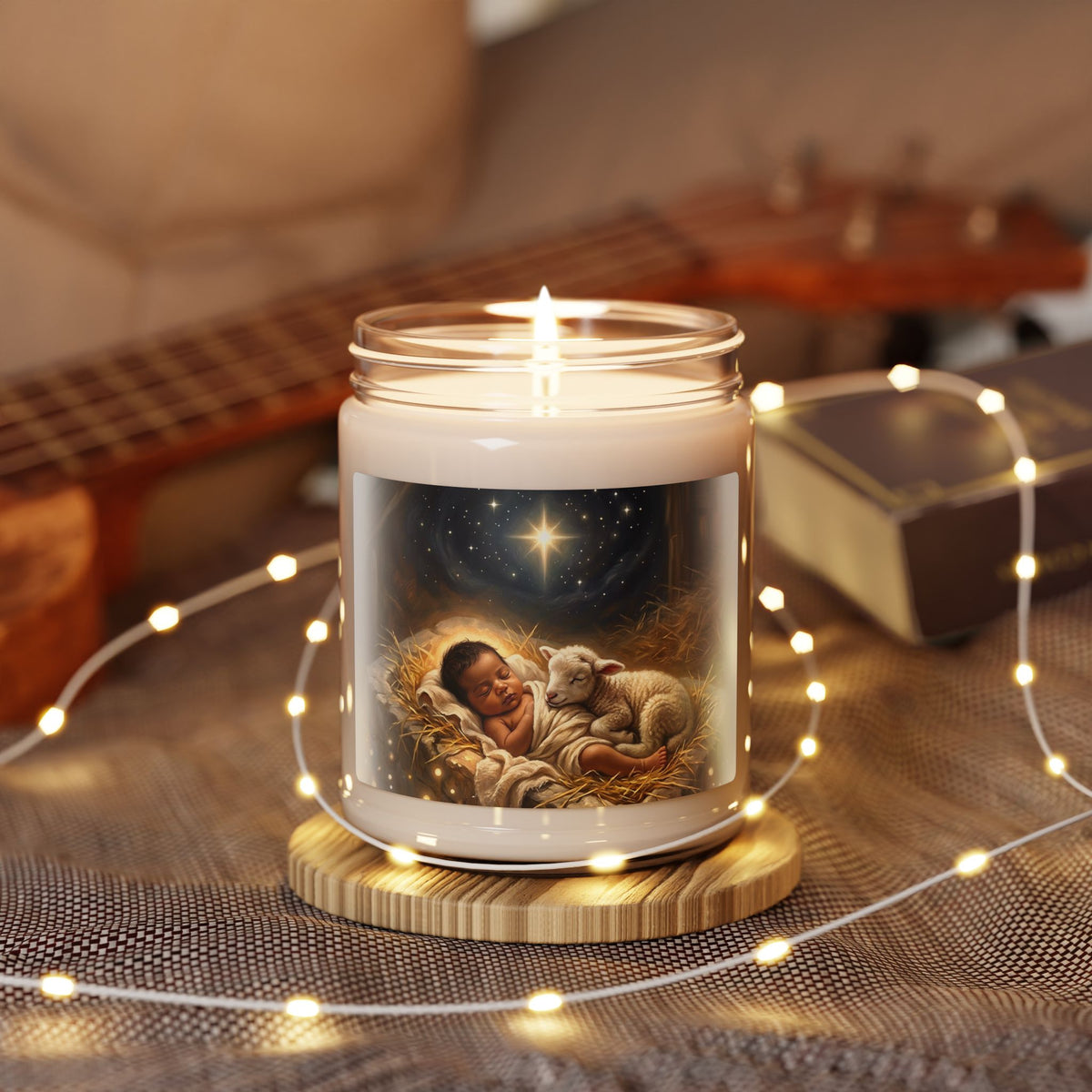 Nativity Baby Jesus & Lambs Scented Soy Candle