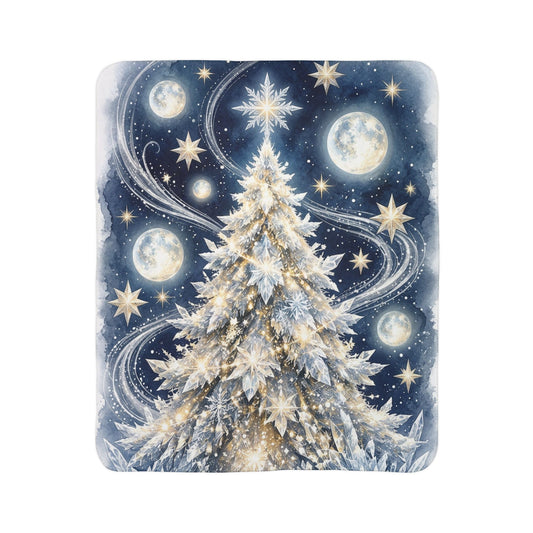 Celestial Christmas Tree Fleece Sherpa Blanket