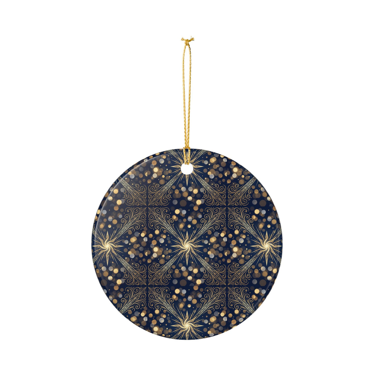 Ceramic Ornament – Elegant Midnight Blue and Gold Starburst Holiday Tree Decoration