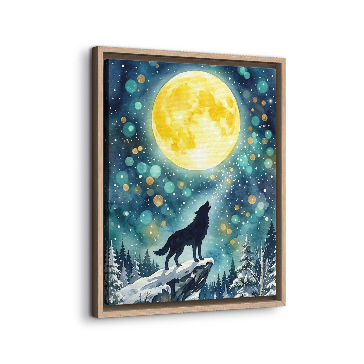 Framed Canvas Wolf Howling at the Moon Wall Art