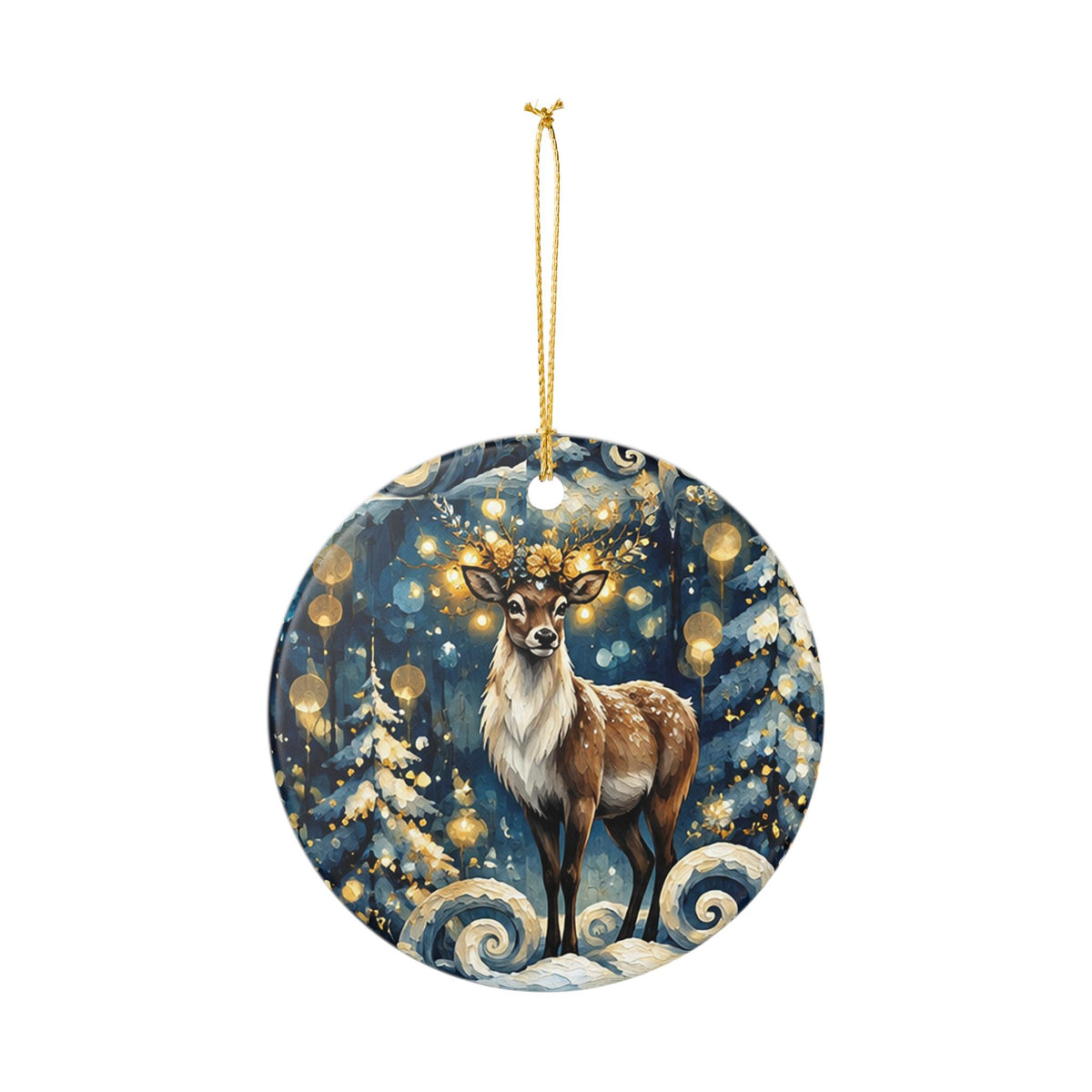 Ceramic Ornament, Enchanted Winter Deer Christmas Tree Decoration