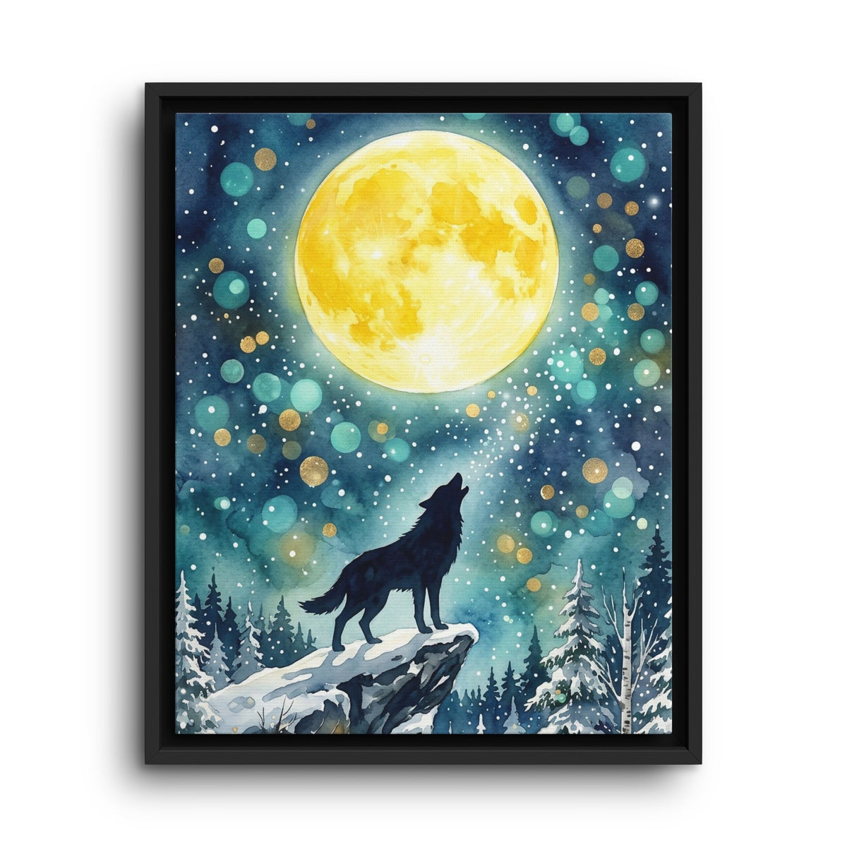 Framed Canvas Wolf Howling at the Moon Wall Art
