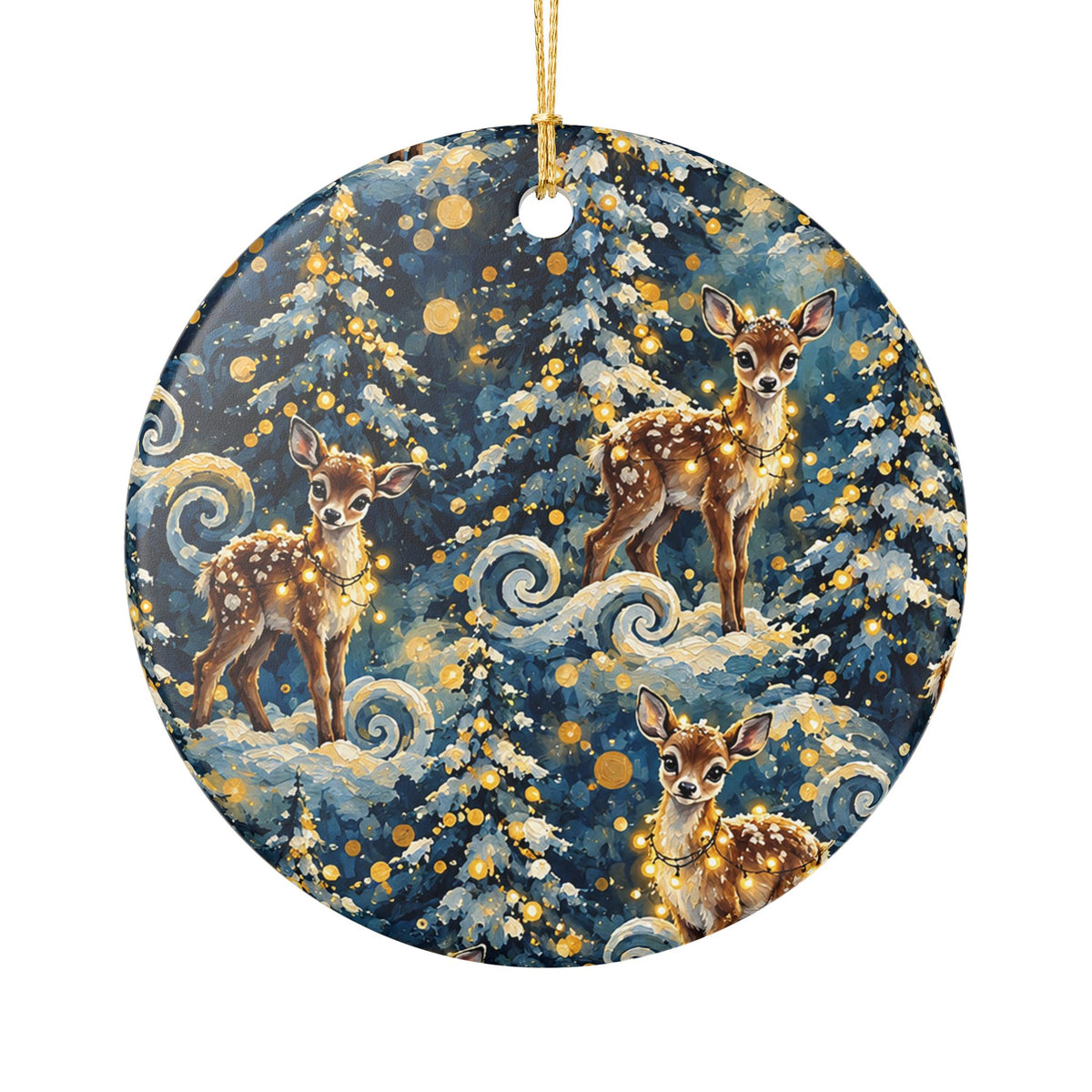 Ceramic Ornament – Whimsical Winter Deer Forest Holiday Christmas Decoration