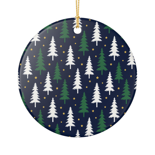 Christmas Tree Ceramic Ornament – Navy Forest Pattern Holiday Decoration