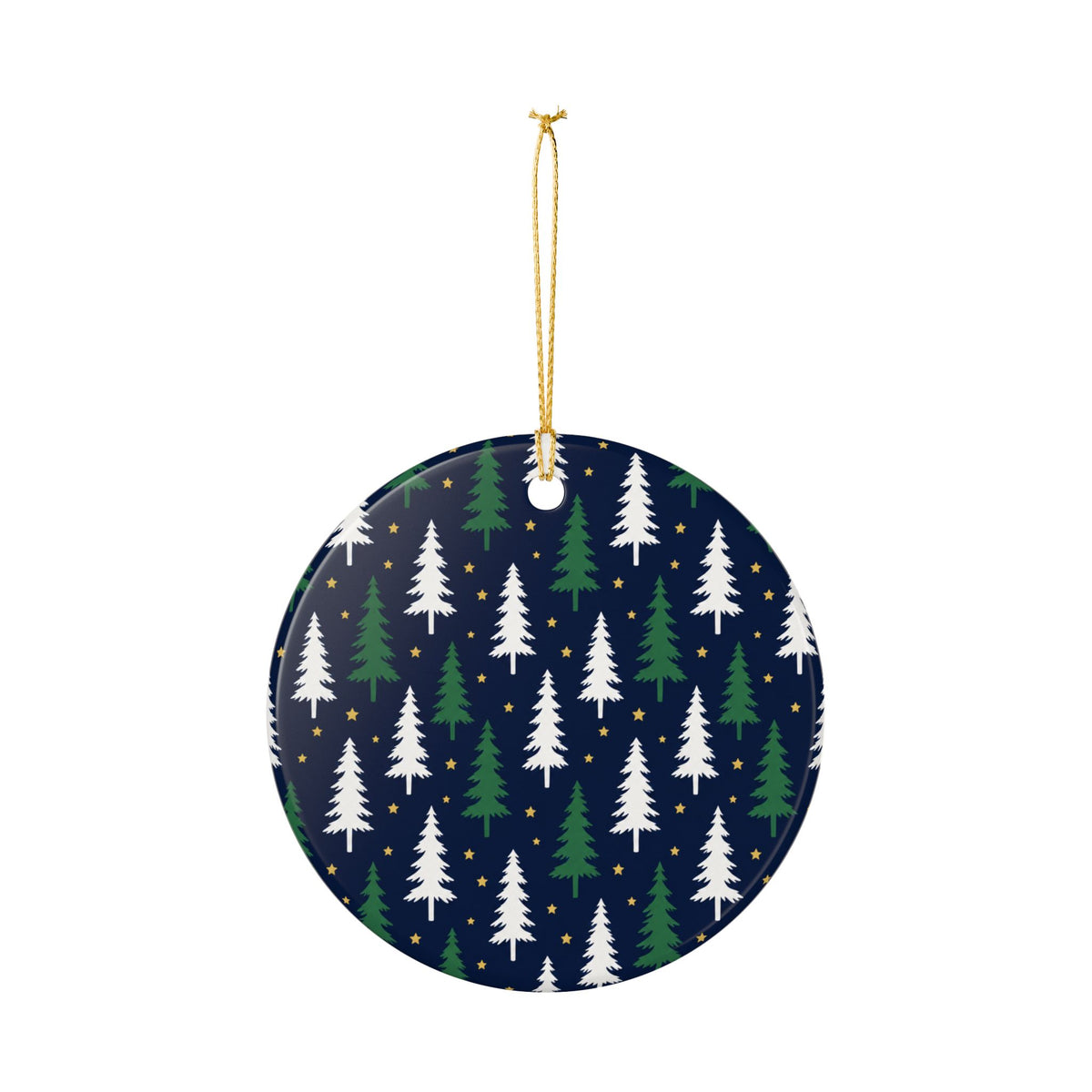 Christmas Tree Ceramic Ornament – Navy Forest Pattern Holiday Decoration