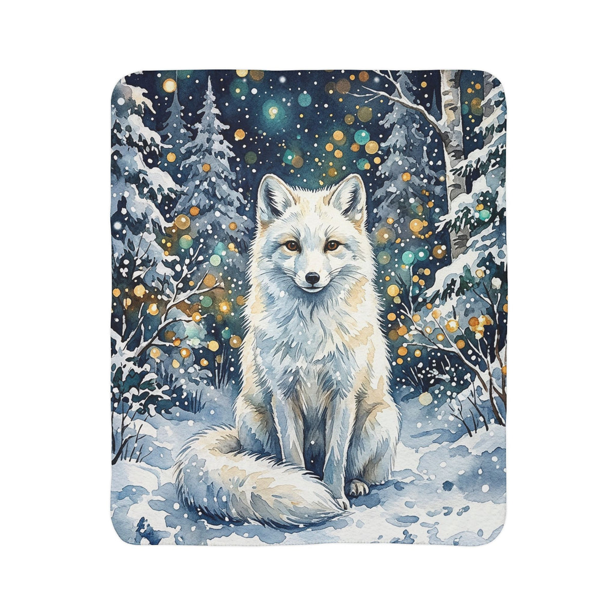 Fleece Sherpa Blanket – Winter Fox in Snowy Forest