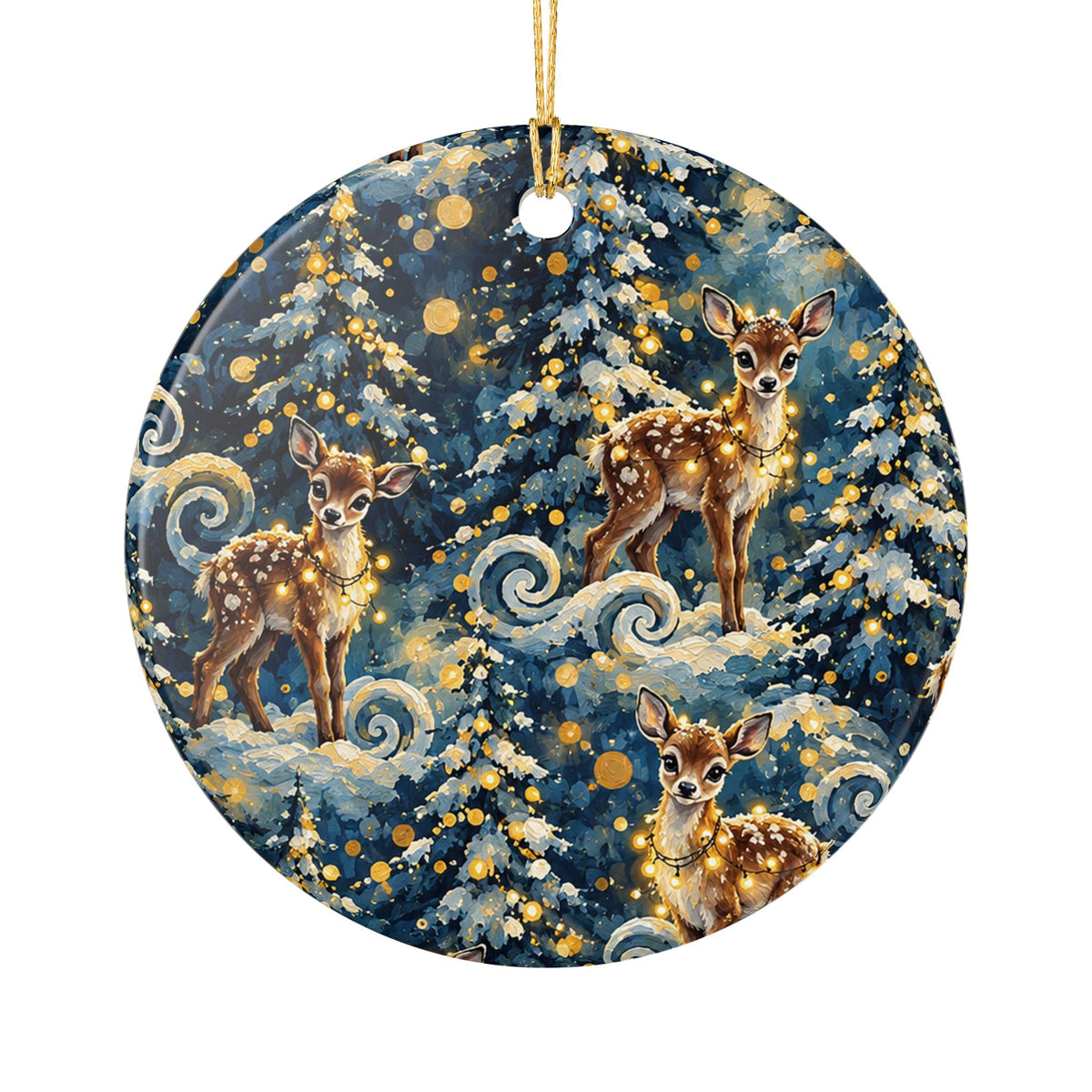 Ceramic Ornament – Whimsical Winter Deer Forest Holiday Christmas Decoration