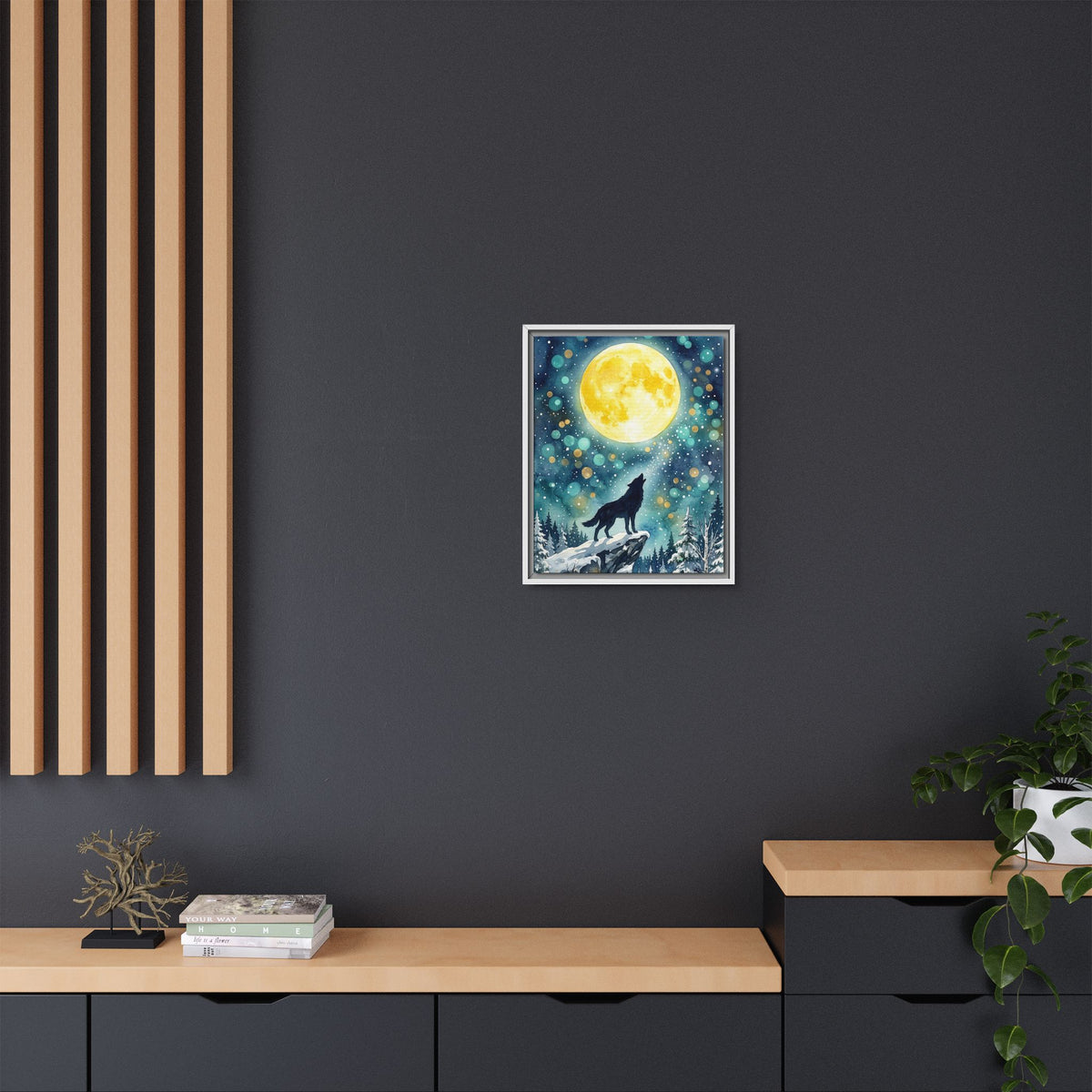Framed Canvas Wolf Howling at the Moon Wall Art