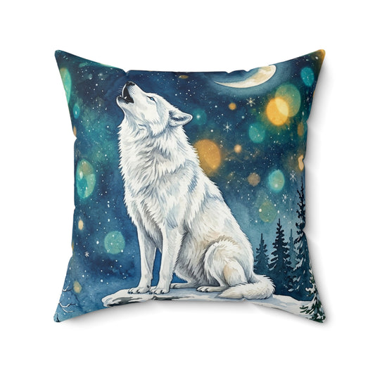 Howling Wolf Moonlit Forest Square Pillow