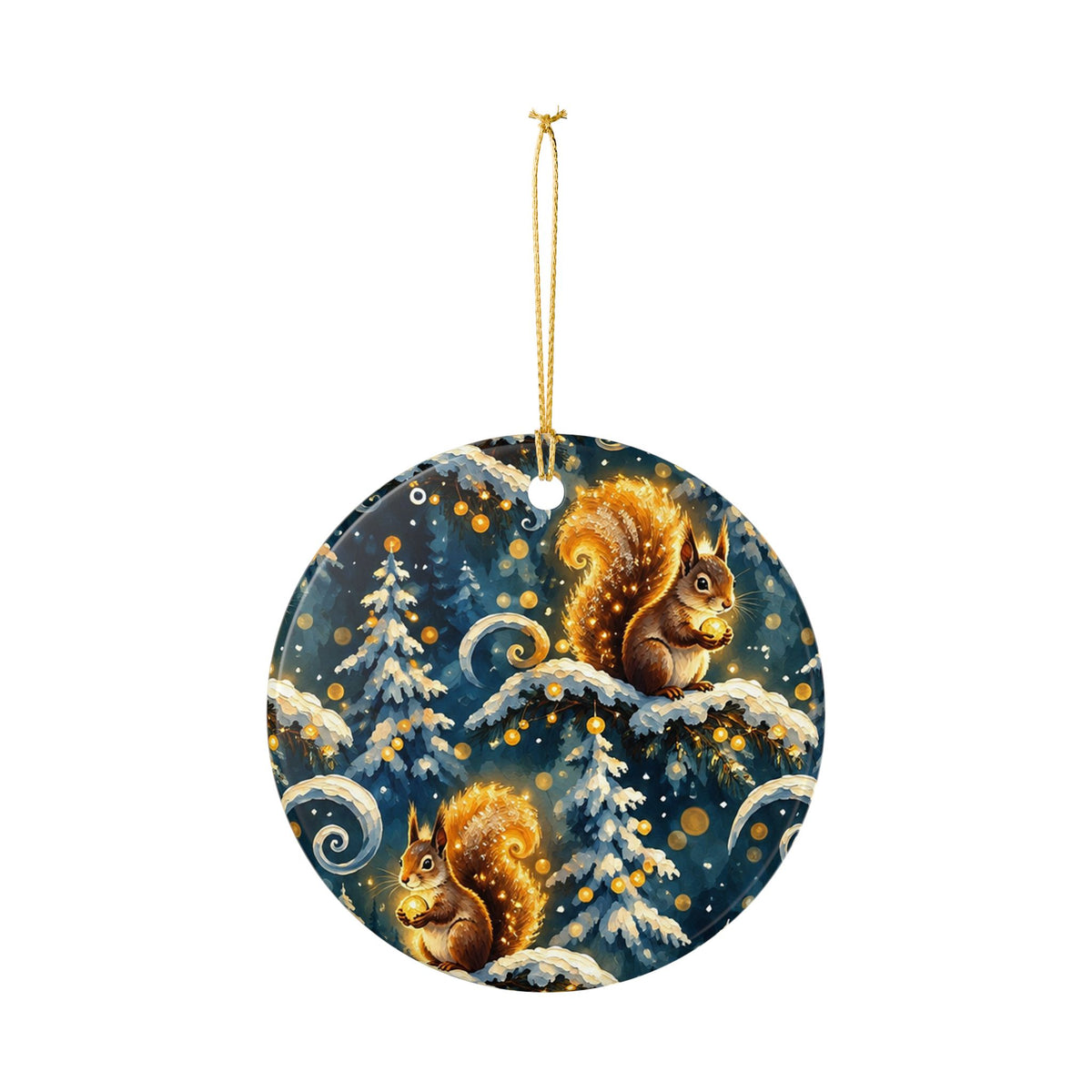 Winter Squirrels Ceramic Christmas Ornament