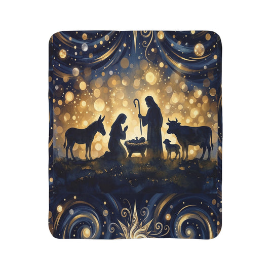 Nativity Scene Fleece Sherpa Blanket